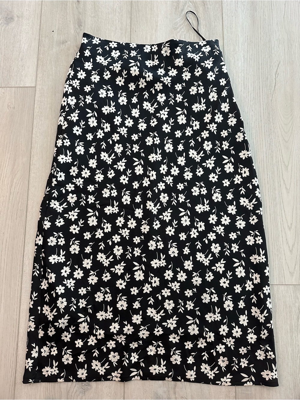 Dress Forum Floral Midi Slip Skirt Black White Satin Small